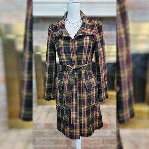 Michael Kors Wool Blend Plaid Long Coat